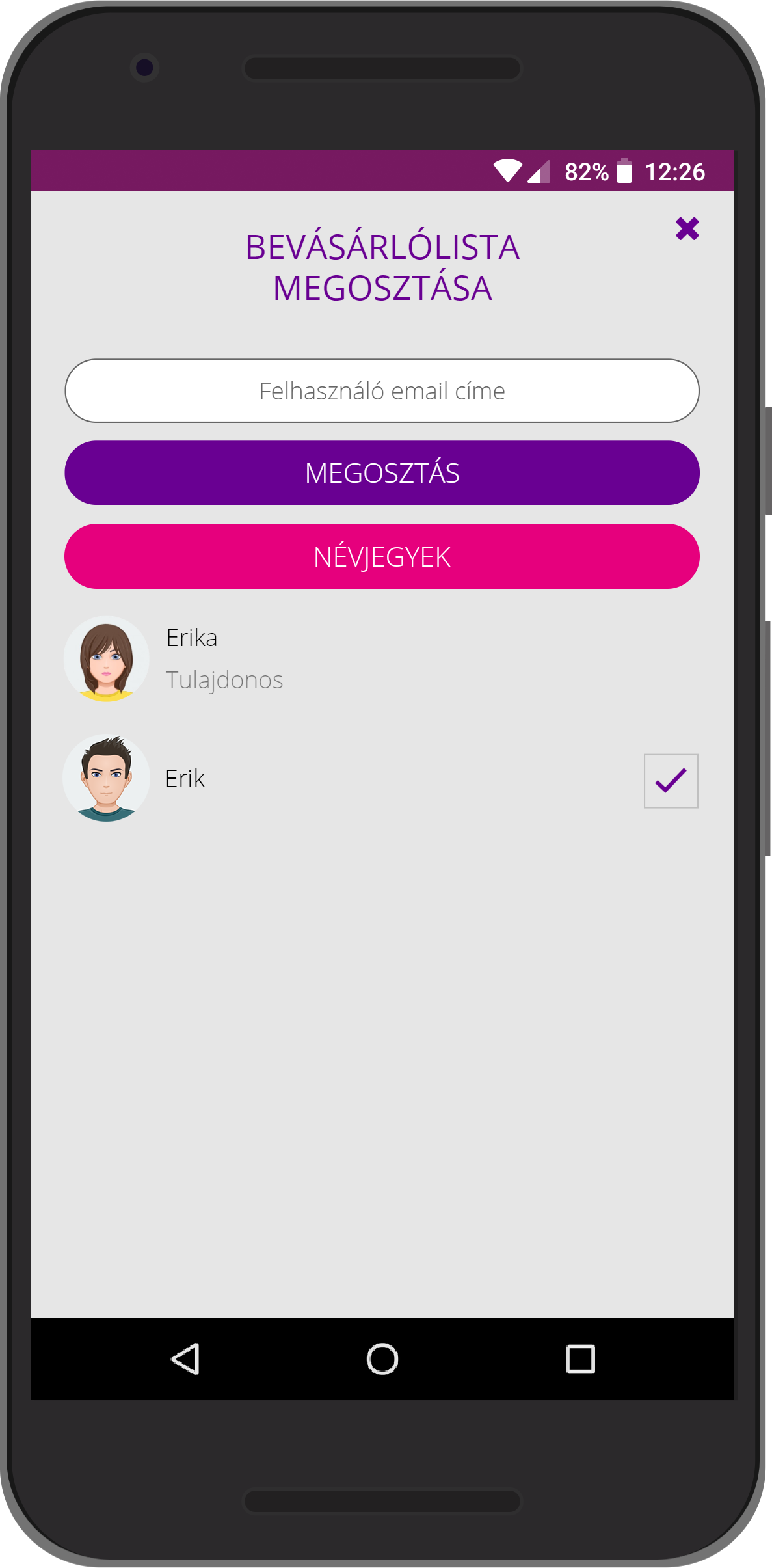 Bevásárlólista megosztása